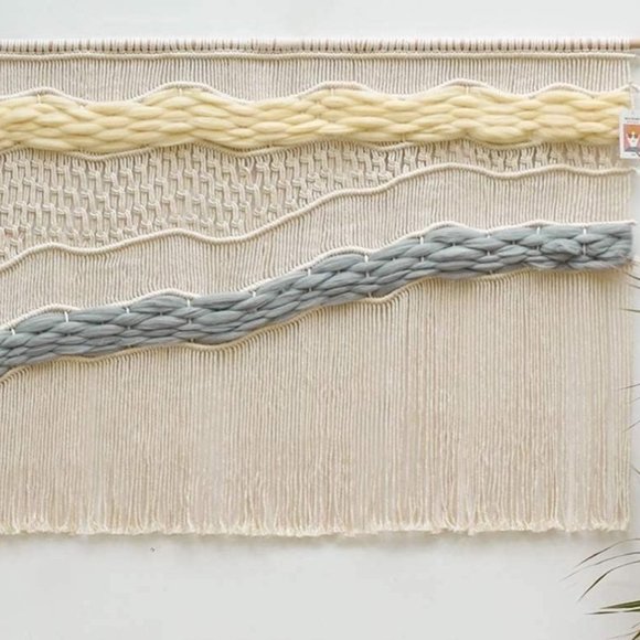 Coastline Ocean Macrame Woven Handmade Craft Mid Century Modern Hang Wall Decor - Picture 5 of 6